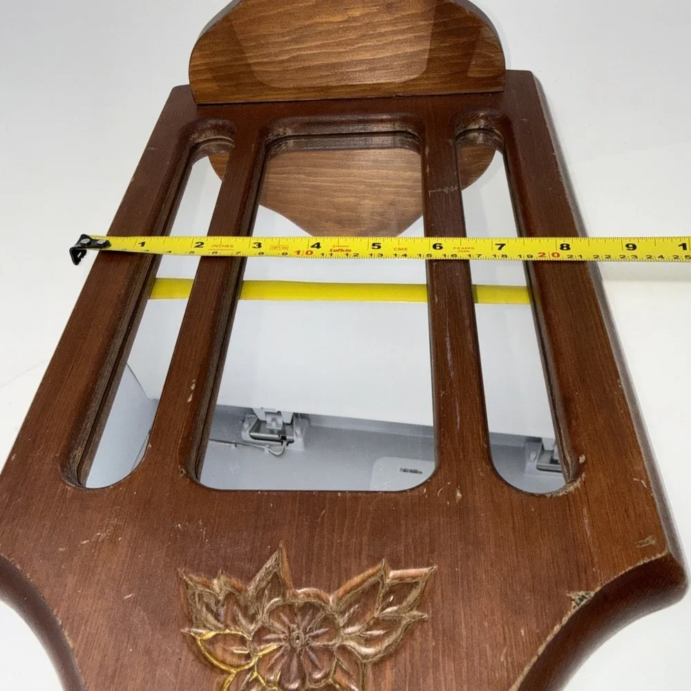 VTG Wooden Wall Mirror Hanging Shelf Floral Etched Cottage Farmhouse 15X8.5 In